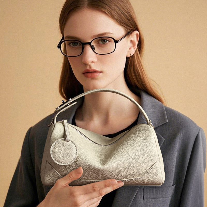 Genuine Leather Crossbody Boston Bag Vegetable Tanned Cowhide Women Shoulder Bag image 4