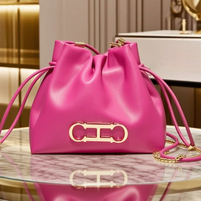 Luxury Style PU Leather Shoulder Bag Large Capacity Foldable Scarf Design image 1