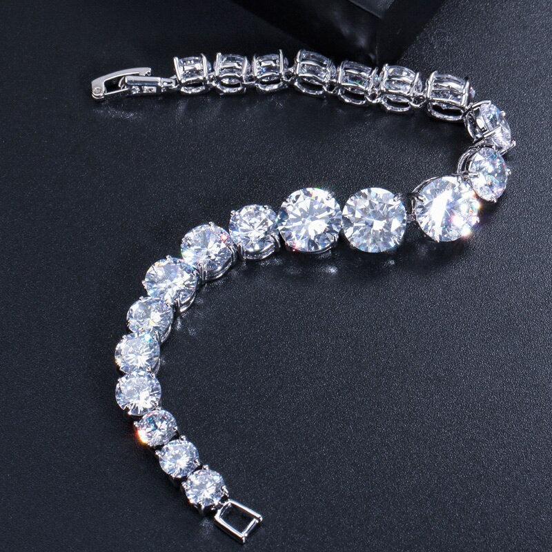 Luxury Jewelry Silver Color Round Shape Big Cubic Zirconia Bracelet image 4