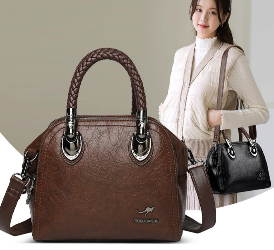 Retro Crossbody High Quality Leather Handbags Hand-woven Handle Luxury Design image 2