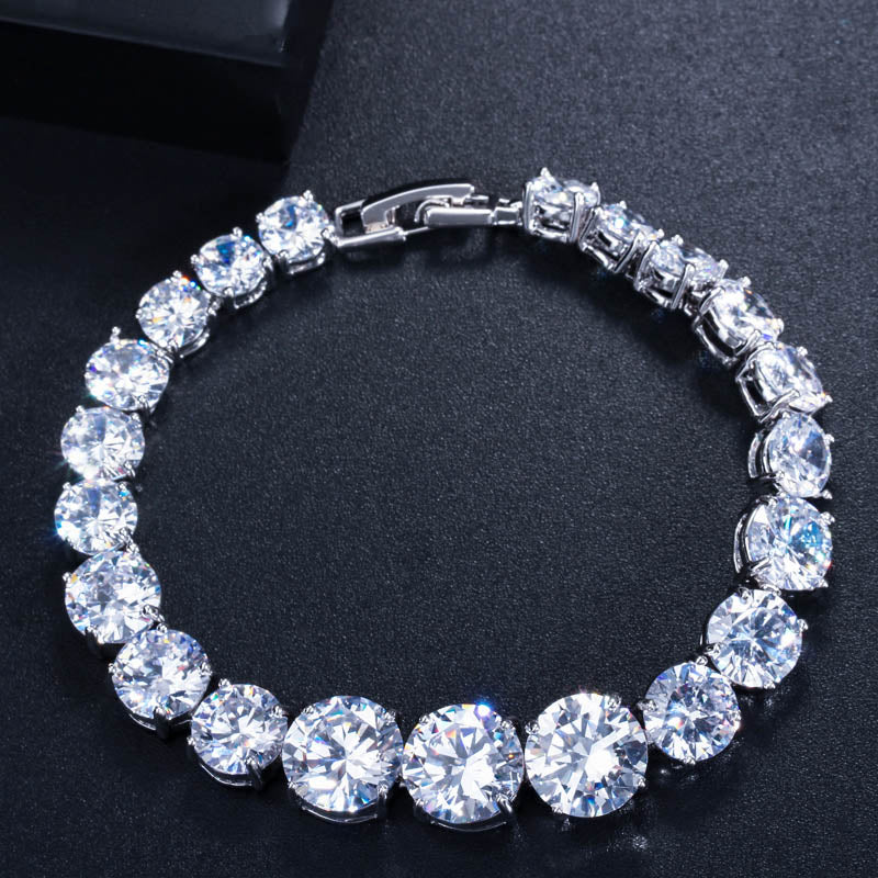 Luxury Jewelry Silver Color Round Shape Big Cubic Zirconia Bracelet image 0