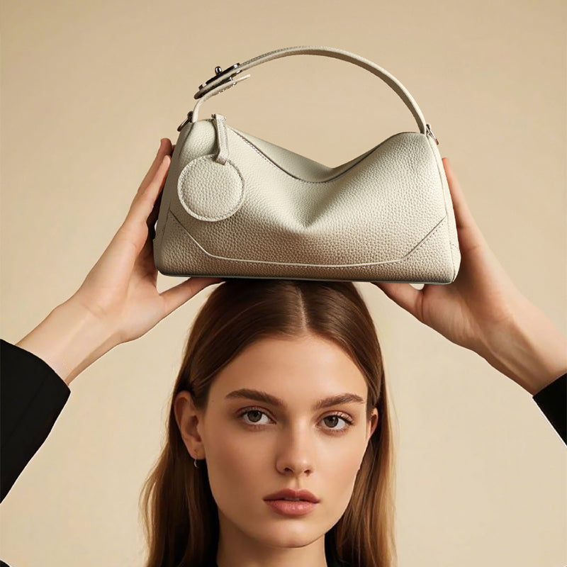 Genuine Leather Crossbody Boston Bag Vegetable Tanned Cowhide Women Shoulder Bag image 3