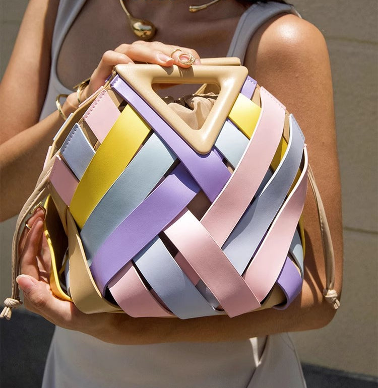 High Quality Women Handbag Textured Woven Handmade Bucket Bag Luxury Clutch image 0