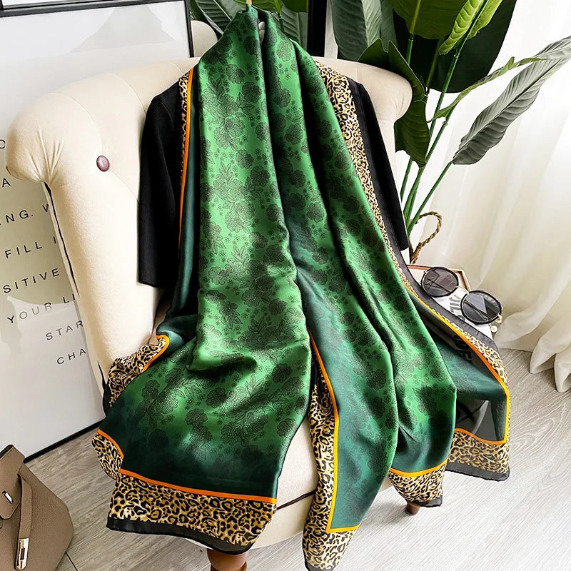 180*90cm Large Silk Satin Scarf Hijab Women Print Shawl