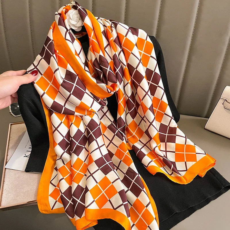 180*90cm Large Silk Satin Scarf Hijab Women Print Shawl