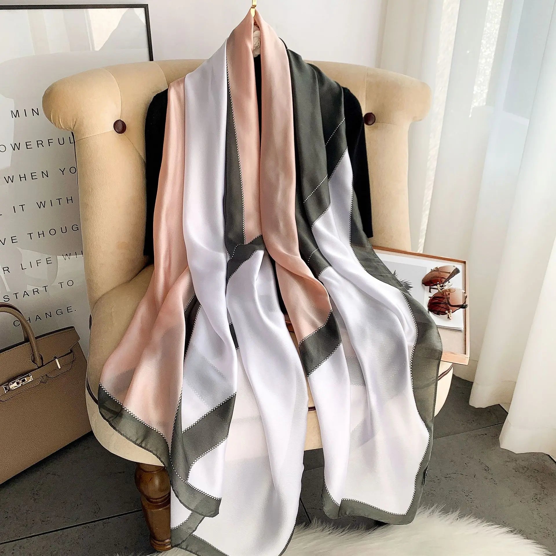 180*90cm Large Silk Satin Scarf Hijab Women Print Shawl