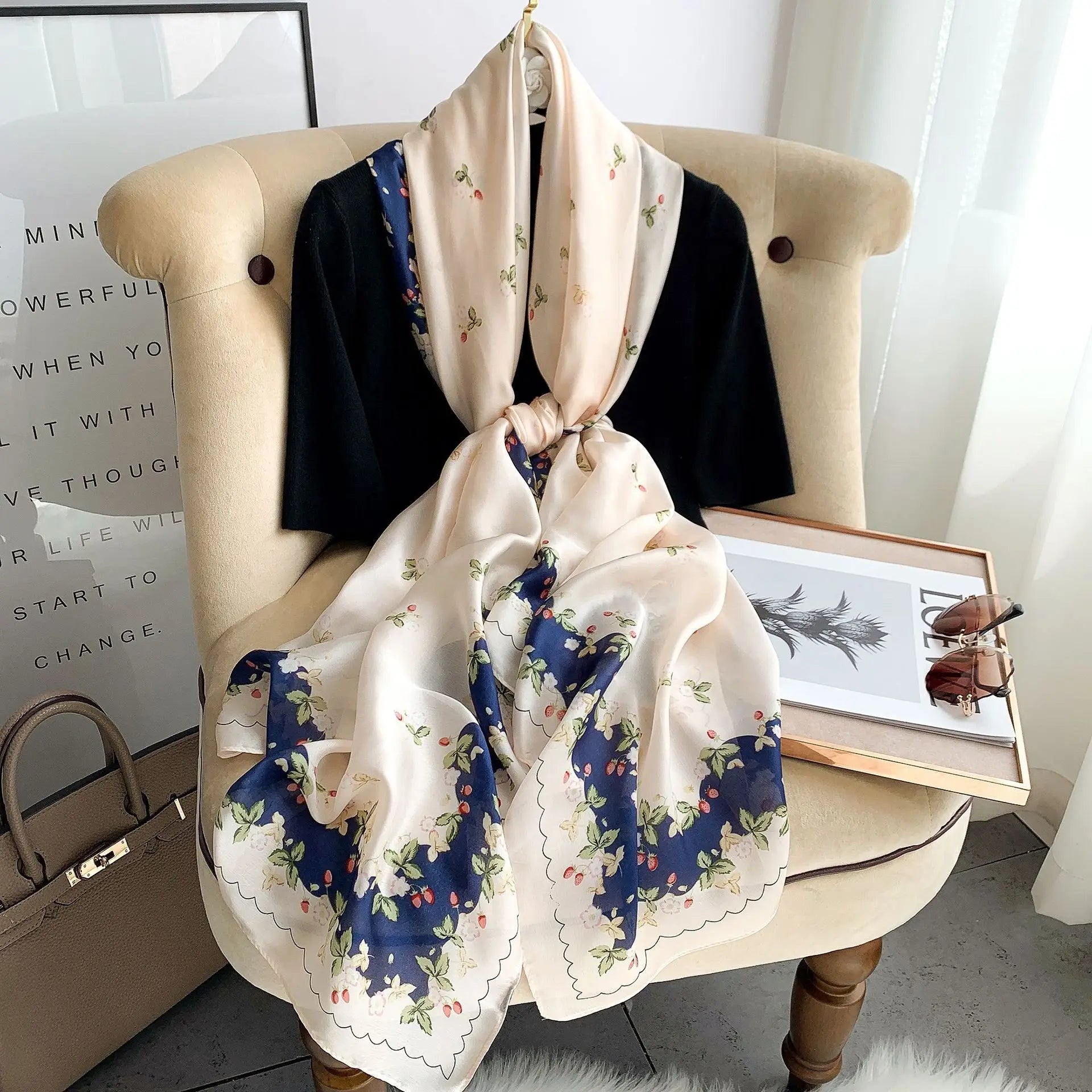 180*90cm Large Silk Satin Scarf Hijab Women Print Shawl