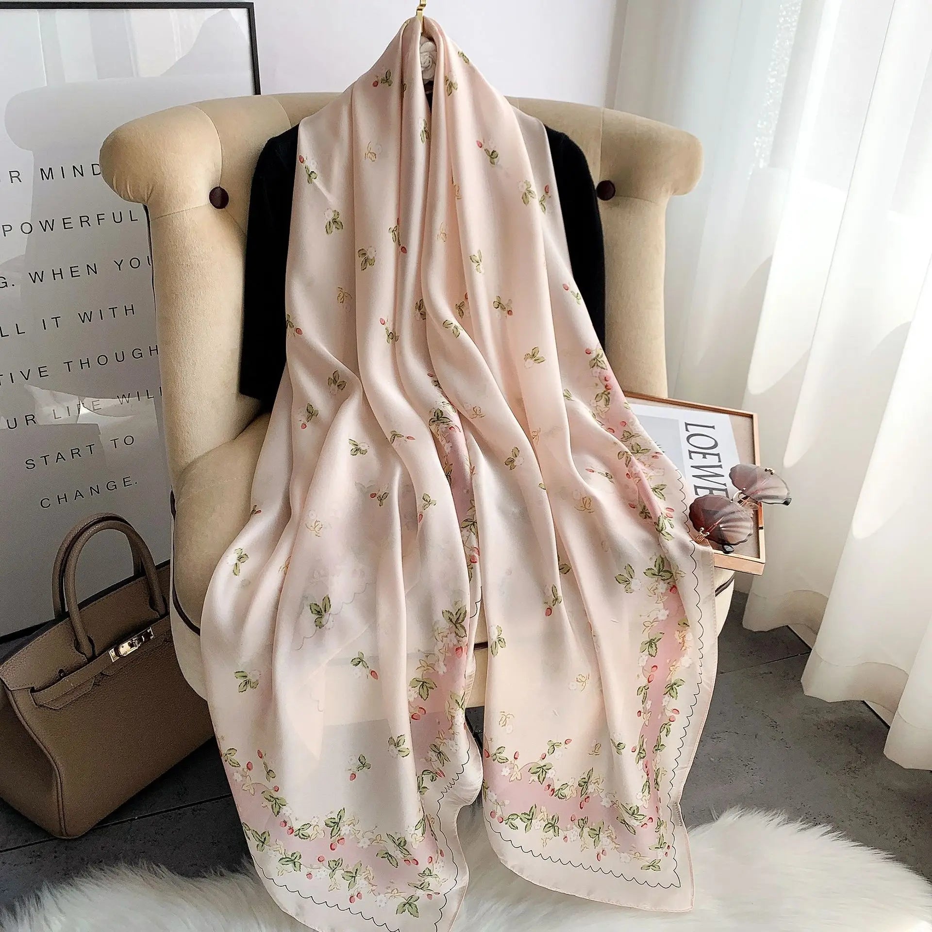 180*90cm Large Silk Satin Scarf Hijab Women Print Shawl