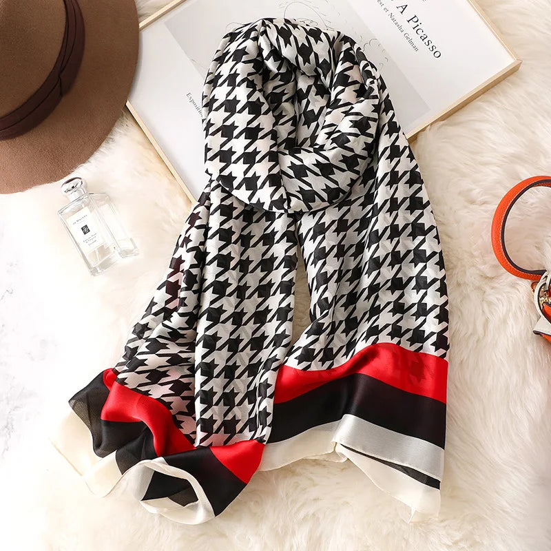 180*90cm Large Silk Satin Scarf Hijab Women Print Shawl