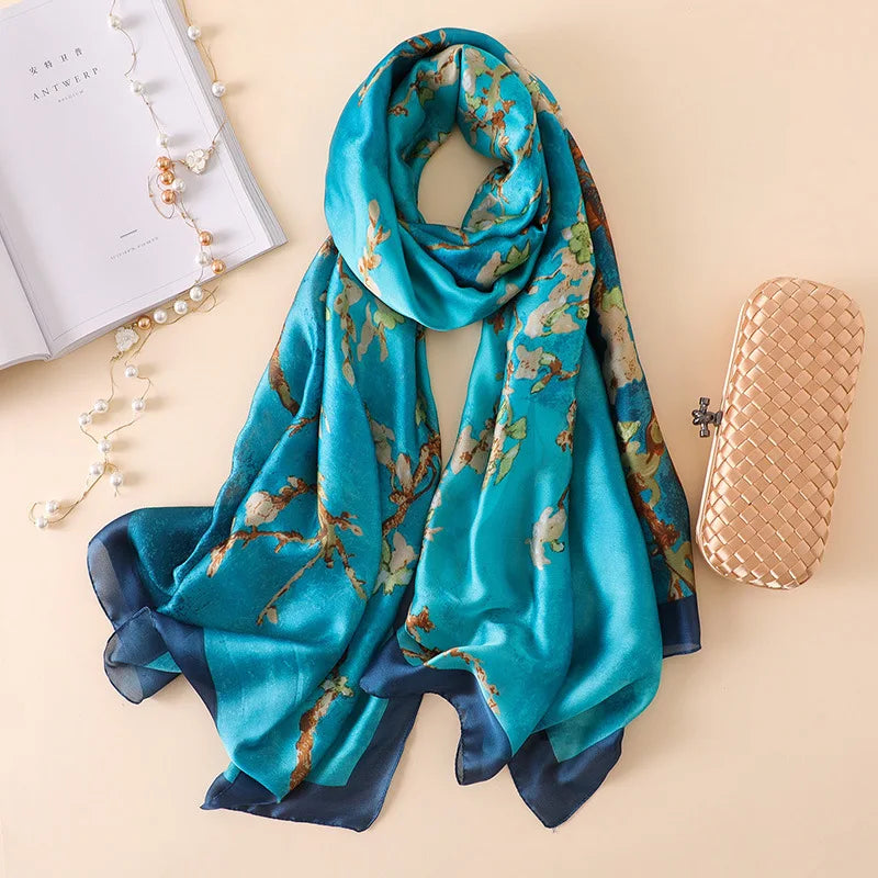 Luxury Silk Scarf Women Designer Floral Silk Shawls Ladies Wraps Scarves