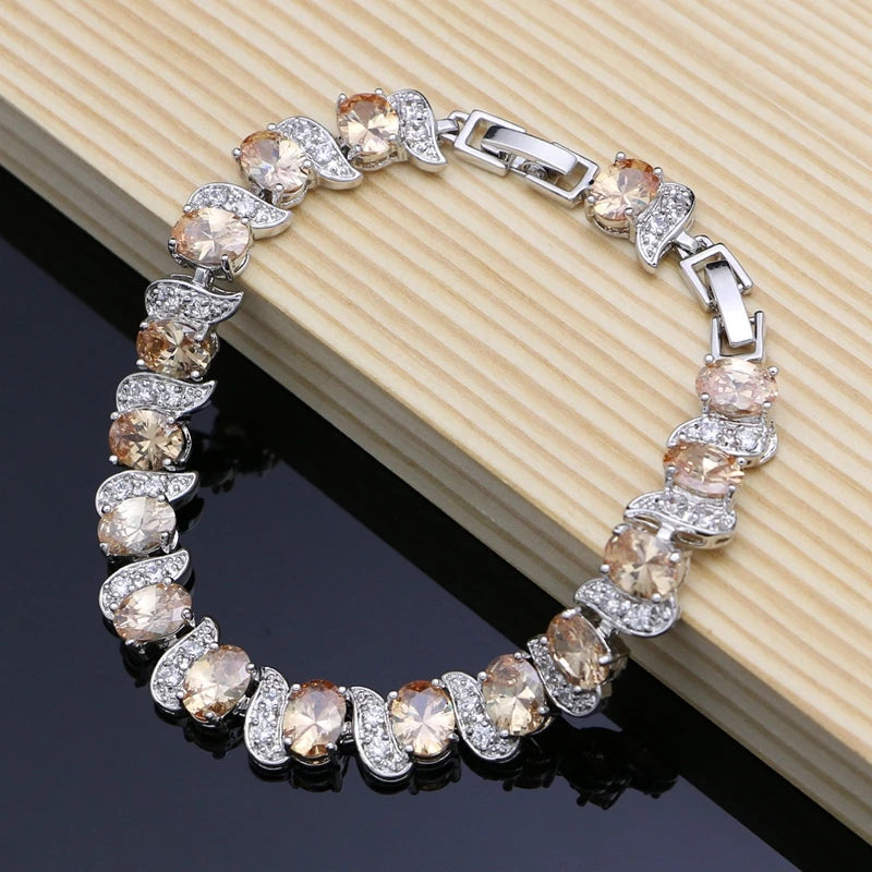 Cubic Zirconia Silver 925 Jewelry Charm Bracelet For Women