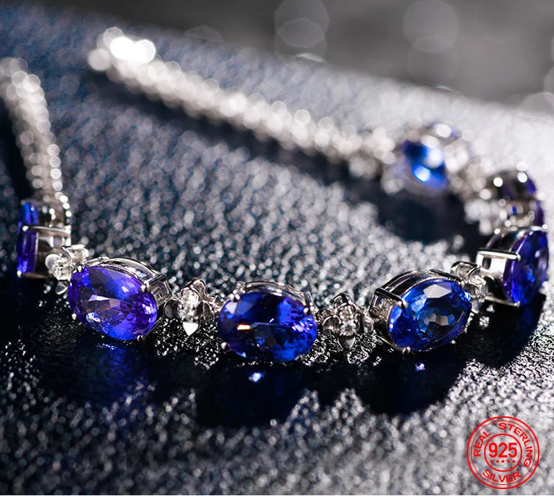 925 Sterling Silver Sapphire Bracelet Chain For Women Fashion Jewelry