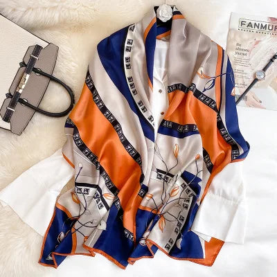100% Pure Silk Scarf Women Luxury Print Wraps For Ladies