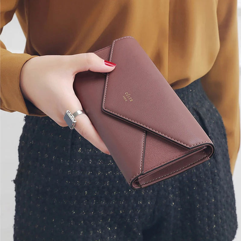 3 Fold Wallet Designer Envelope Clutch For Women Hasp Money Clip Leather Wallet