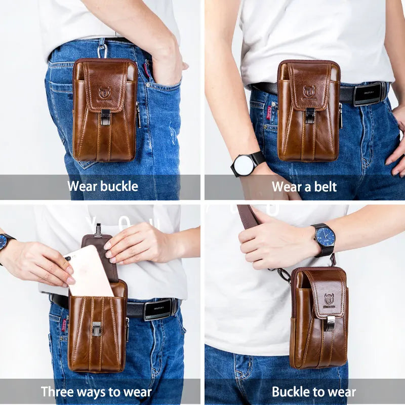 Genuine Leather Vintage Waist Packs Men Travel Pack