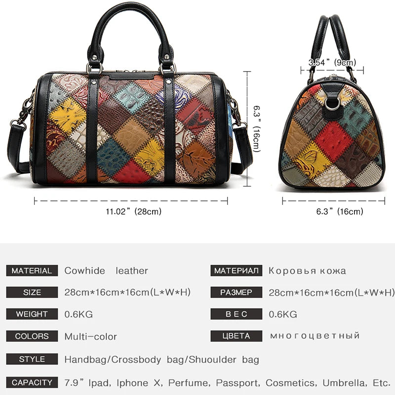 Genuine Leather Handbag Fashionable Patchwork Design