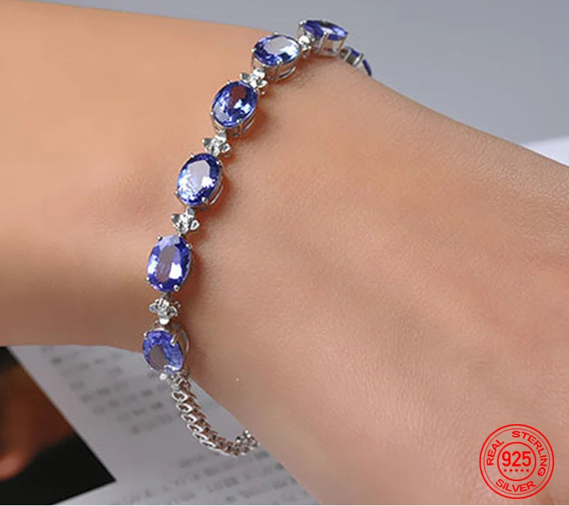 925 Sterling Silver Sapphire Bracelet Chain For Women Fashion Jewelry