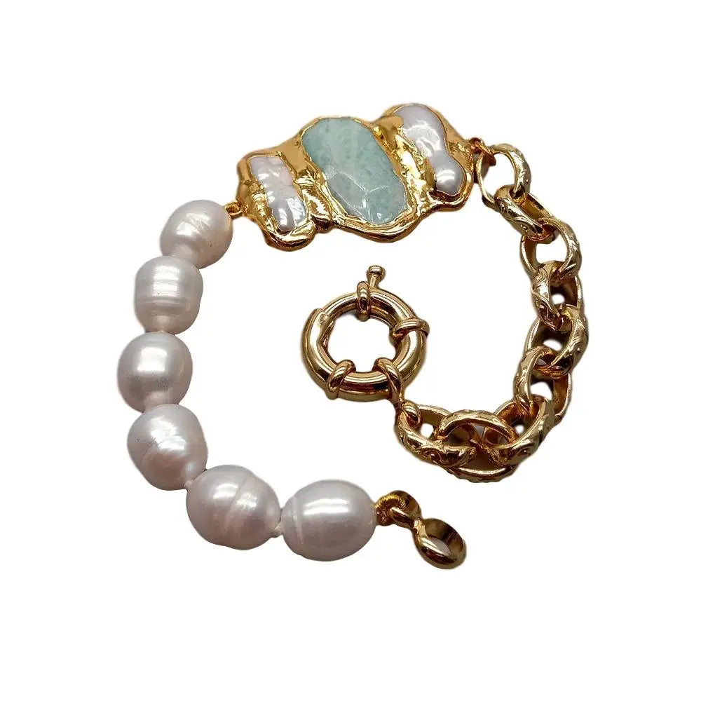 Freshwater Pearl Gold Filled Amazonite Bracelet