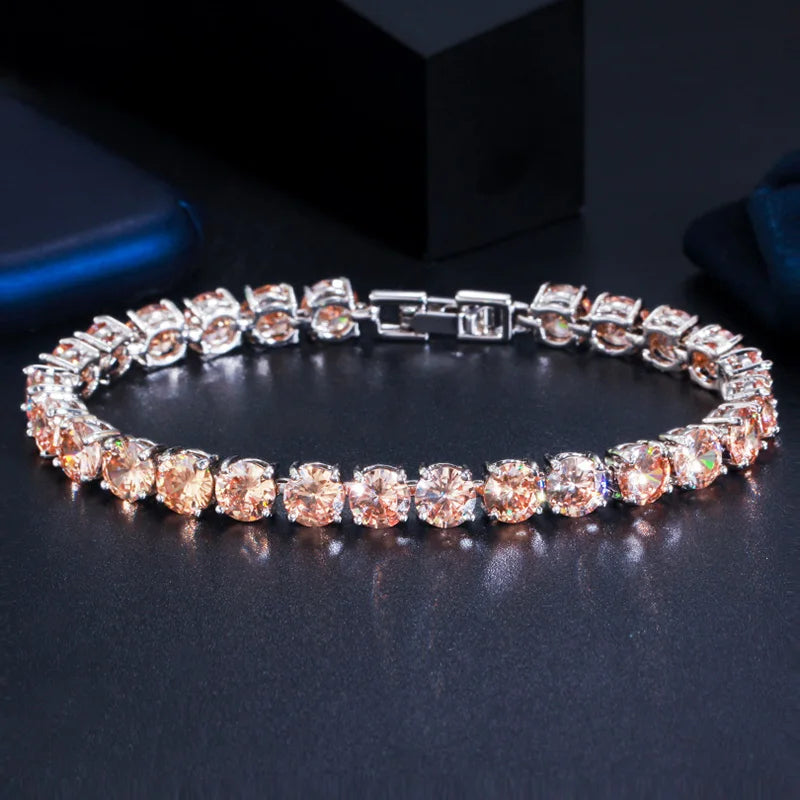 High Quality Iced Round Cubic Zirconia Silver Color Bracelet