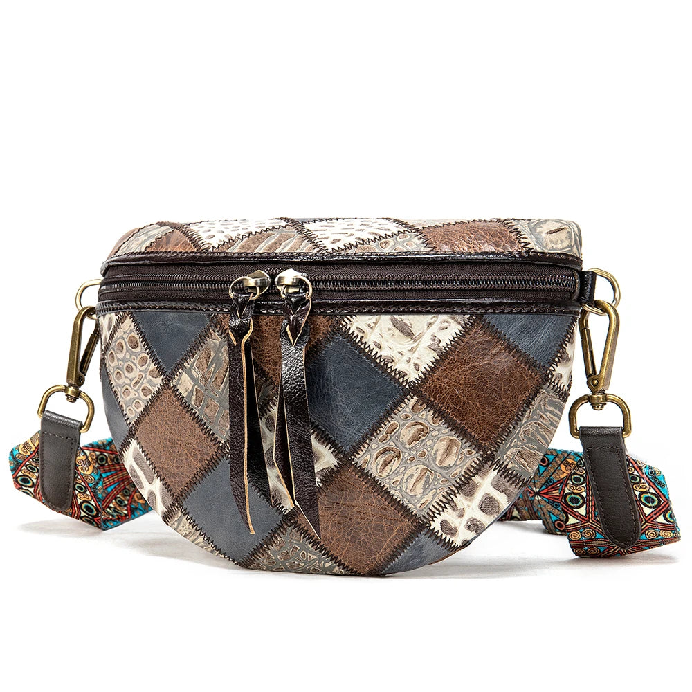 Genuine leather messenger bag patchwork crossbody bag