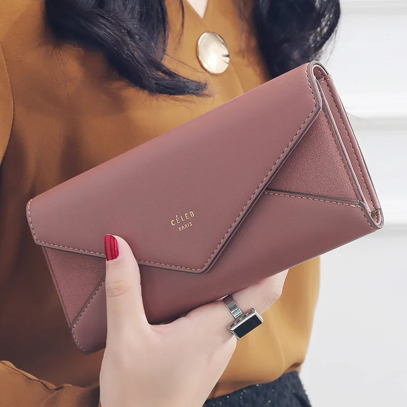 3 Fold Wallet Designer Envelope Clutch For Women Hasp Money Clip Leather Wallet