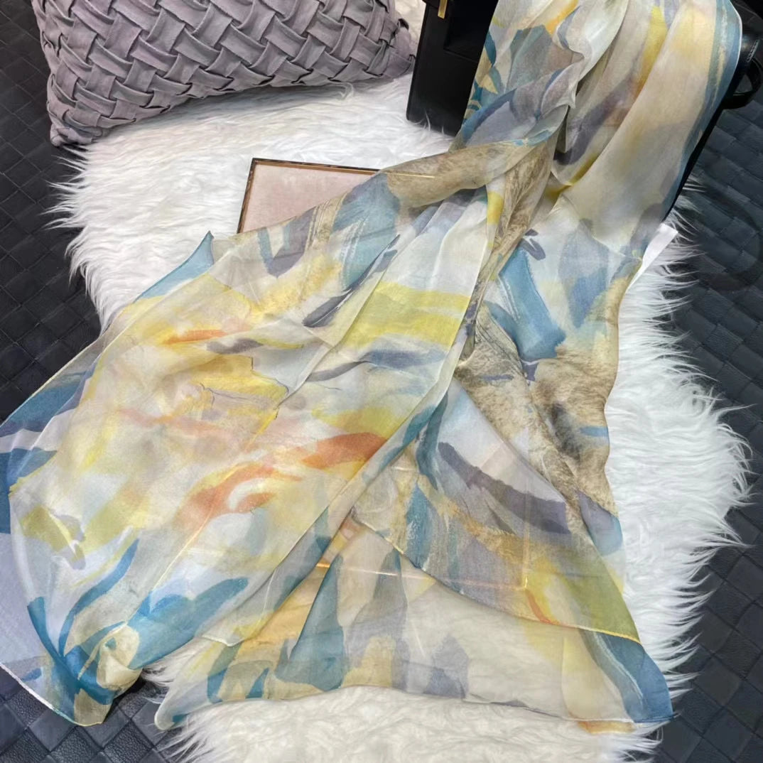 100% Silk Scarf Cape Fashion Floral Design Long Scarves