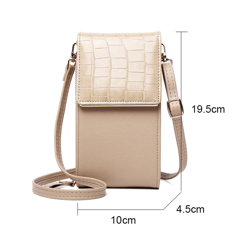 3 Layers Large Capacity Phone Pocket Shoulder Bag Leather Small Crossbody Bags