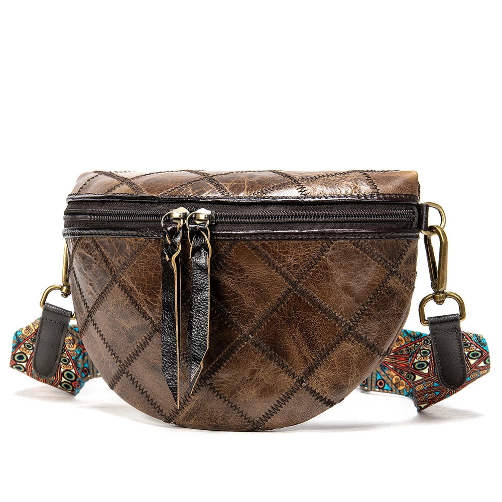 Genuine leather messenger bag patchwork crossbody bag