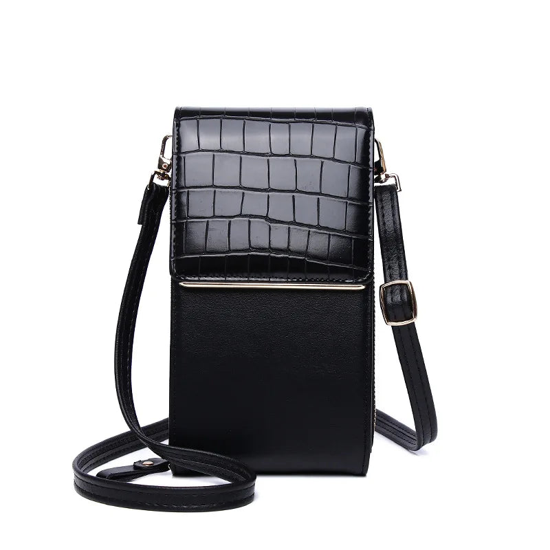 3 Layers Large Capacity Phone Pocket Shoulder Bag Leather Small Crossbody Bags