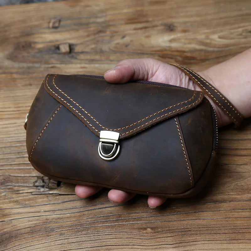 Retro Leather Men's Mobile Phone Bag Crazy-horse Leather