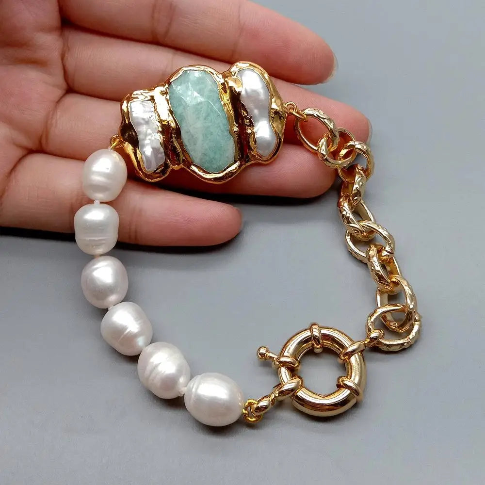 Freshwater Pearl Gold Filled Amazonite Bracelet