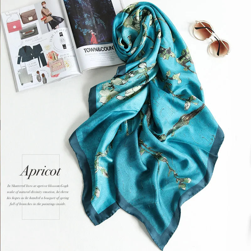 Luxury Silk Scarf Women Designer Floral Silk Shawls Ladies Wraps Scarves