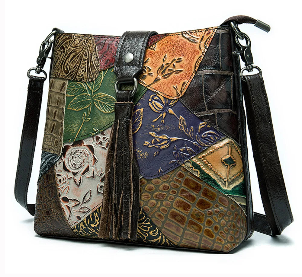 Women's Shoulder Bag Genuine Leather Fashion Patchwork Design