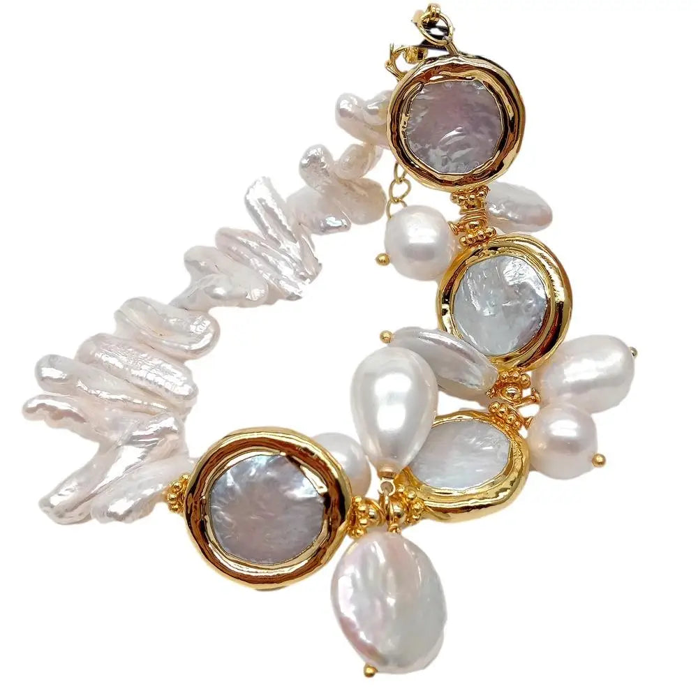 Natural Freshwater White Pearl Coin Bracelet