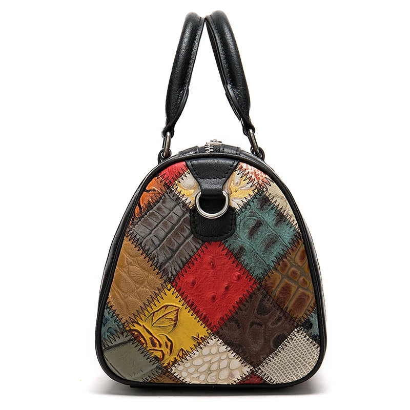 Genuine Leather Handbag Fashionable Patchwork Design