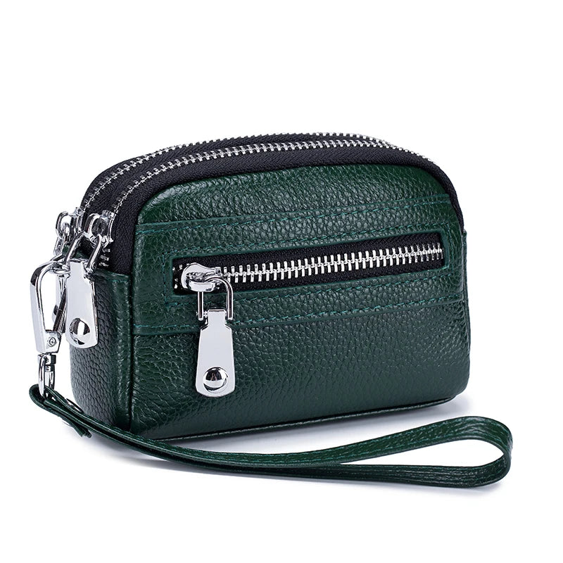 Genuine Leather Women Mini Wallet Double Zipper Coin Purse