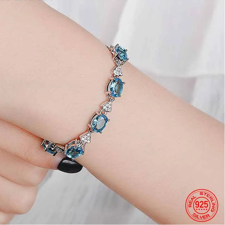 925 Sterling Silver Aquamarine Charm Bracelets Chain For Women Fashion Jewelry