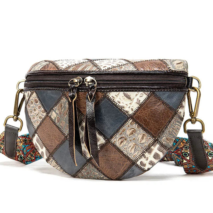 Genuine leather messenger bag patchwork crossbody bag