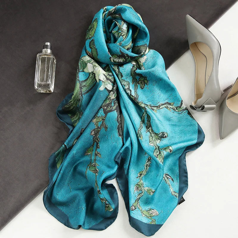 Luxury Silk Scarf Women Designer Floral Silk Shawls Ladies Wraps Scarves