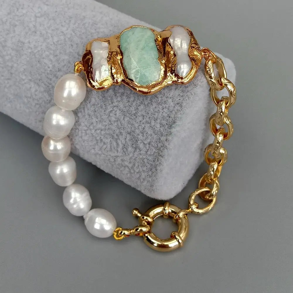 Freshwater Pearl Gold Filled Amazonite Bracelet