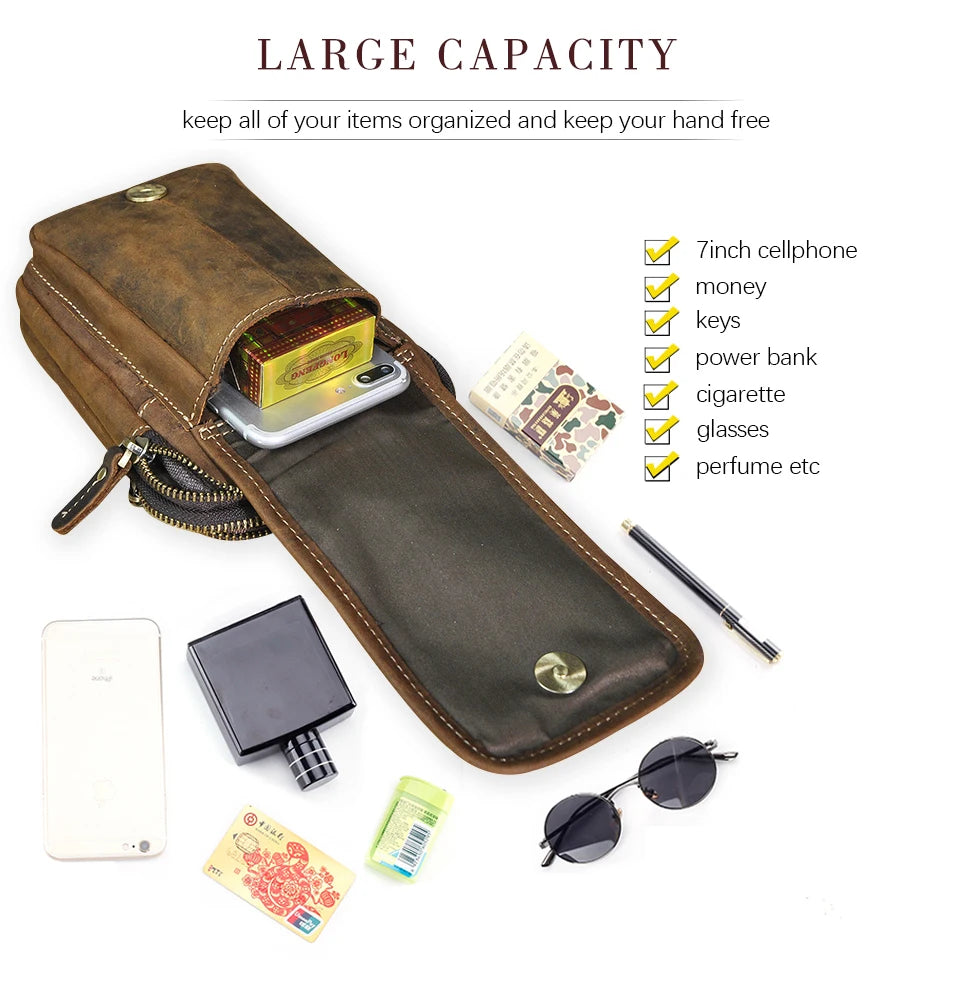 Luxury Leather Men Vintage Travel Belt Fanny Waist Bag