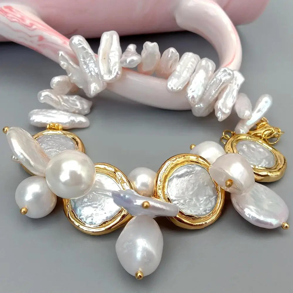 Natural Freshwater White Pearl Coin Bracelet