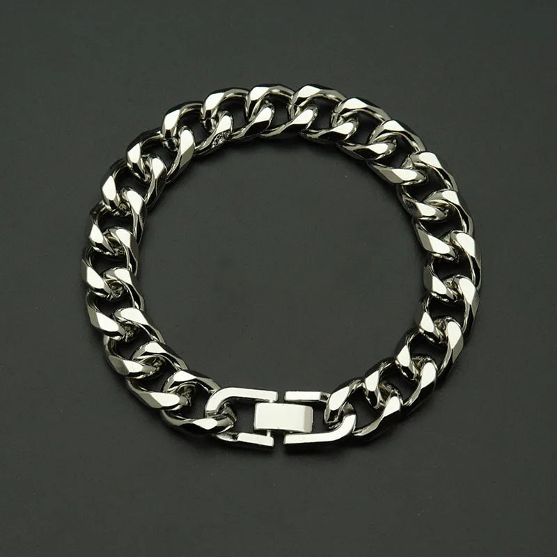 Cuban Chain Bracelet Gold Color Thick Link Bracelets Vintage Chain