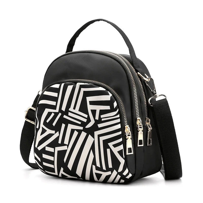 Fashion Printing Backpack Large Capacity Nylon Rucksack Multilayer Crossbody Bag