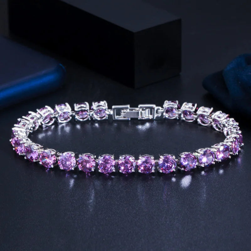 High Quality Iced Round Cubic Zirconia Silver Color Bracelet