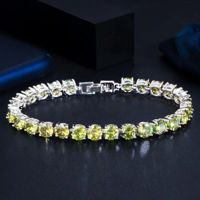High Quality Iced Round Cubic Zirconia Silver Color Bracelet