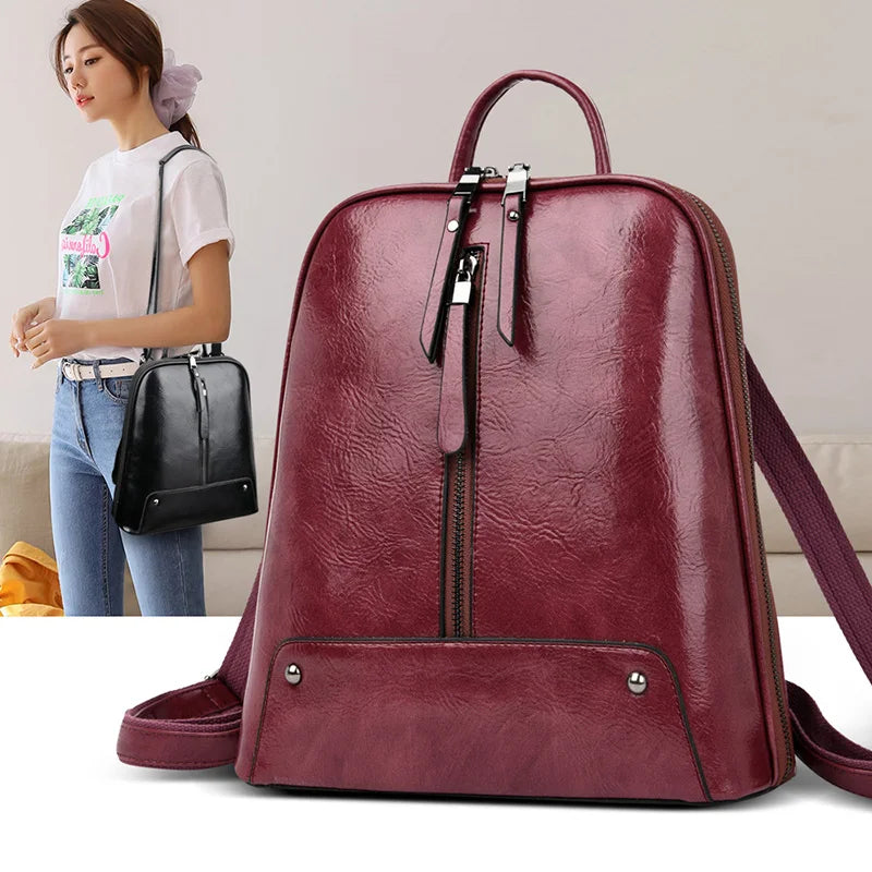 Leather Backpack Fashion Travel Shoulder Bag Large Capacity