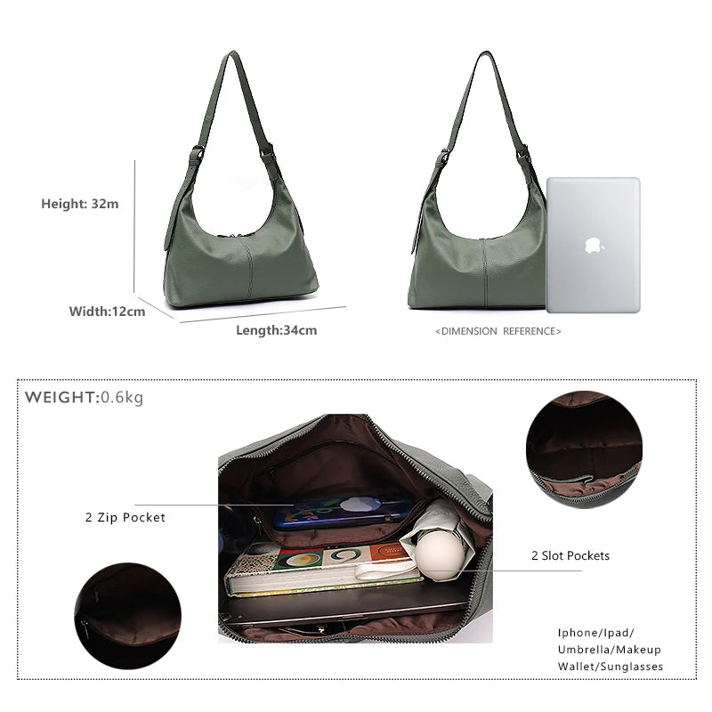 Luxury Cowhide Crossbody Bag Large Casual Shoulder Purse
