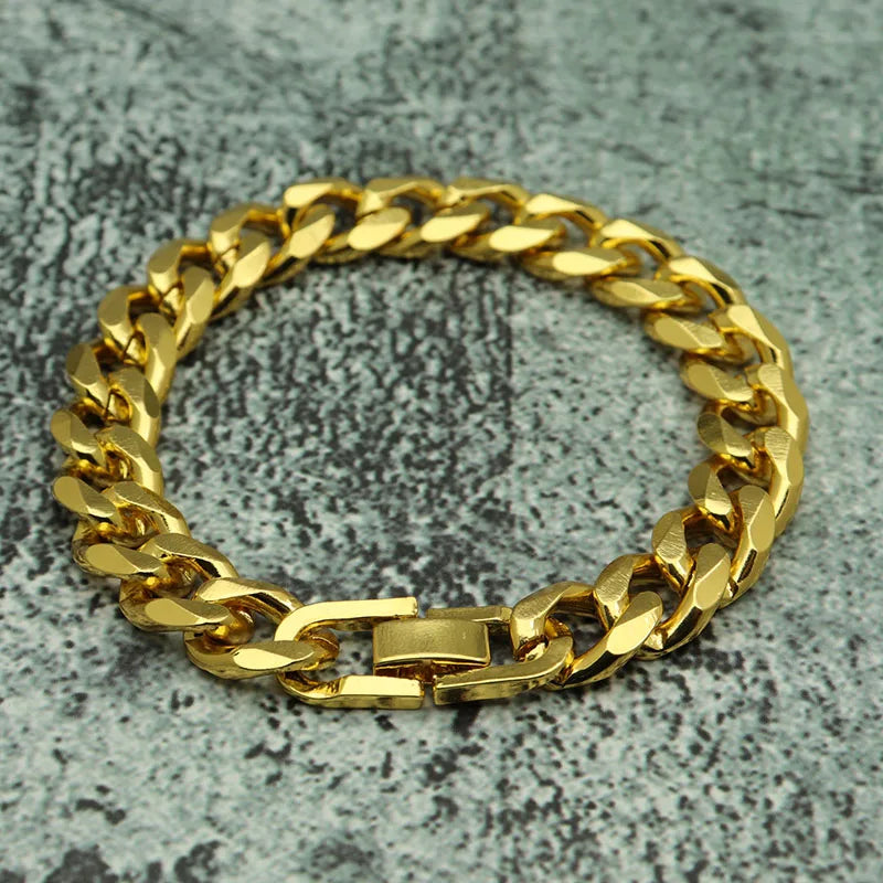 Cuban Chain Bracelet Gold Color Thick Link Bracelets Vintage Chain
