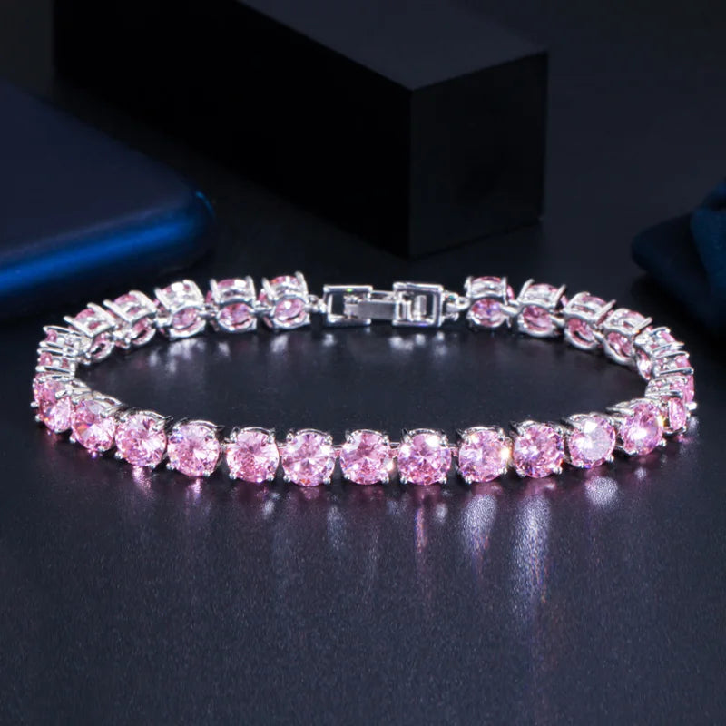 High Quality Iced Round Cubic Zirconia Silver Color Bracelet
